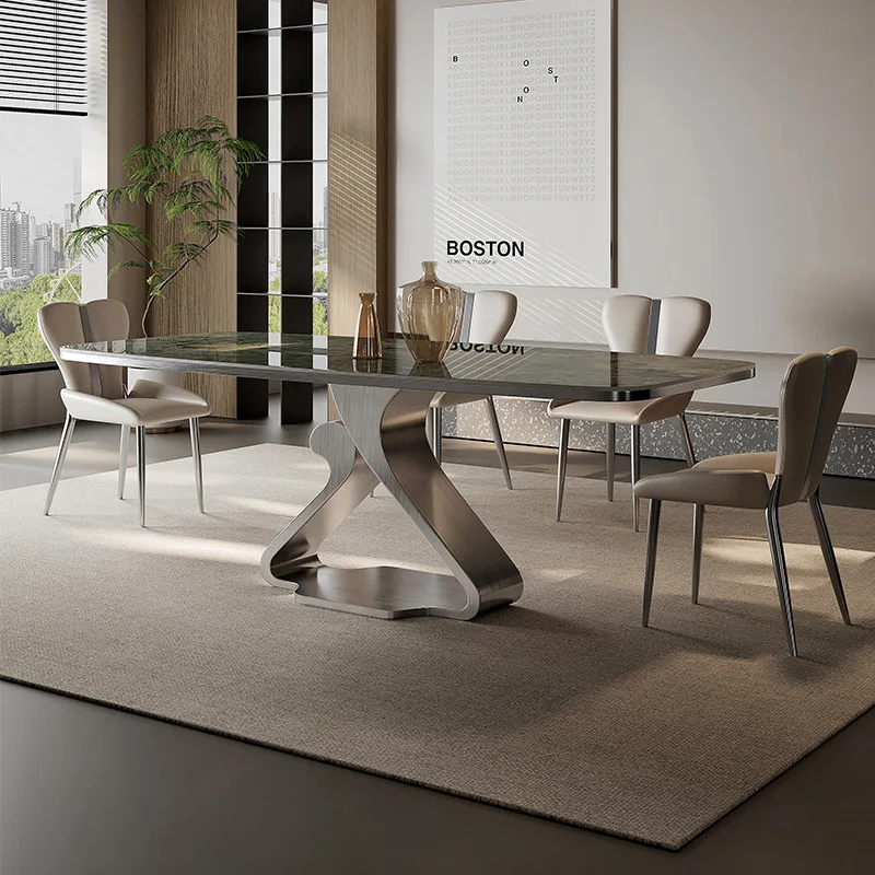 

Итальянский обеденный стол из каменной плиты, современная простая высококачественная прямоугольная вилла, бытовой микрокристаллический камень, роскошный каменный мрамор