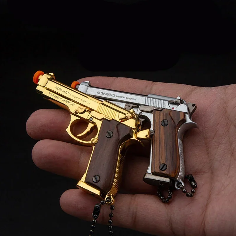 NEW 1: 3 Wooden Handle 92F Pistol Model Detachable Toy Gun Keychain (Can't Shot)