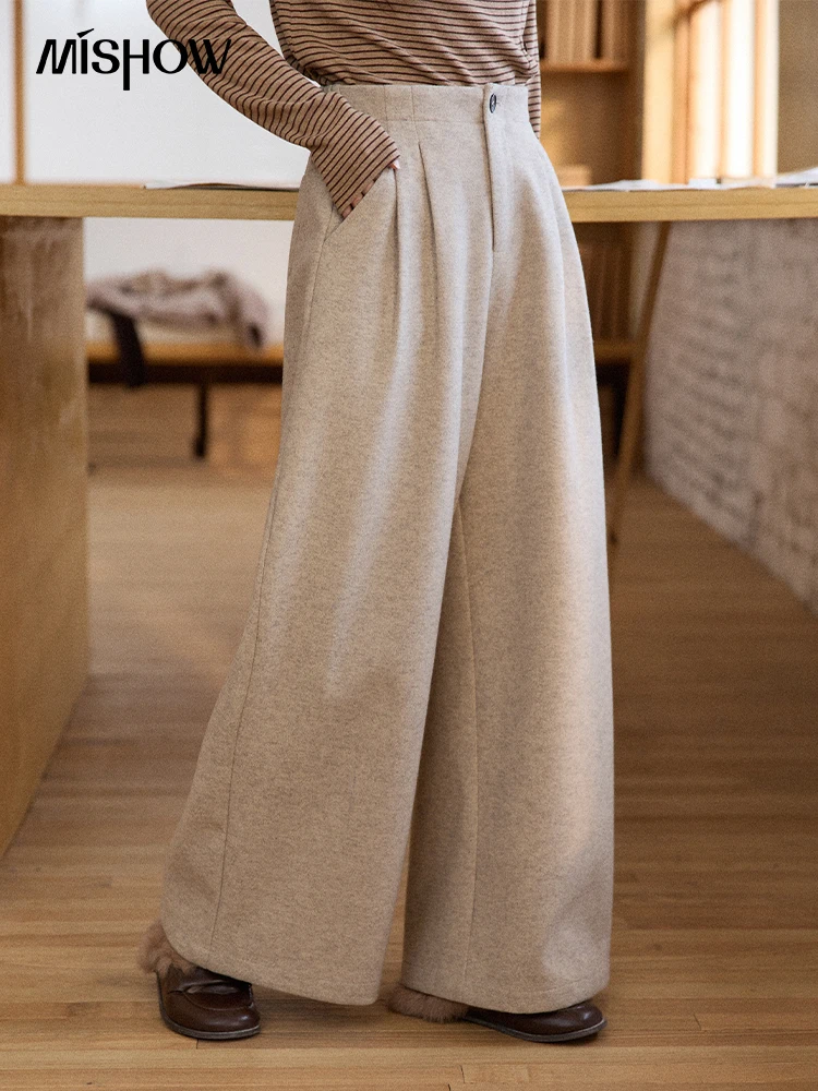 MISHOW  Women's Winter Pants 2025 Retro Trousers with Three-dimensional Pleats Pants Pocket Decoration Wide Leg Pants MXE90K1129