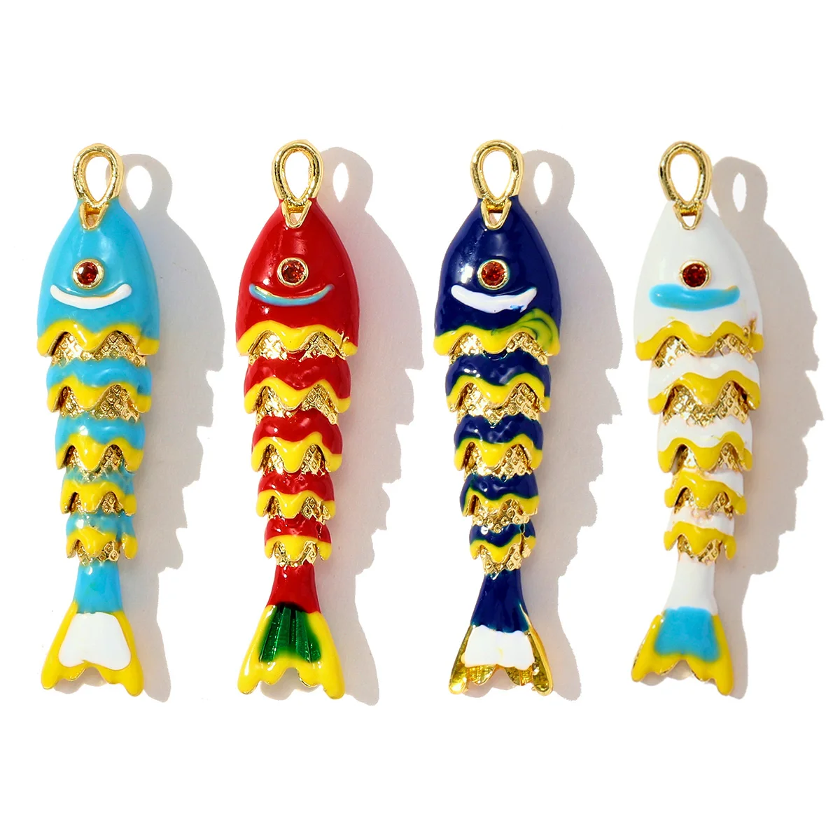 

3pcs/Lot Copper Enamel Fish Pendants Charms Zircon for DIY Fashion Jewelry Making Necklace Earring Wholesale