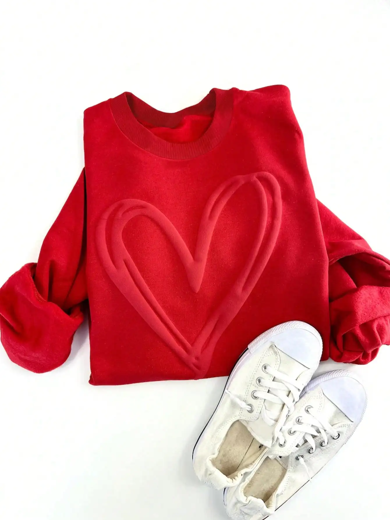 

TaskSense Heart Embossed Fleece Crew Neck Long Sleeve Sweatshirt, Valentine's Day