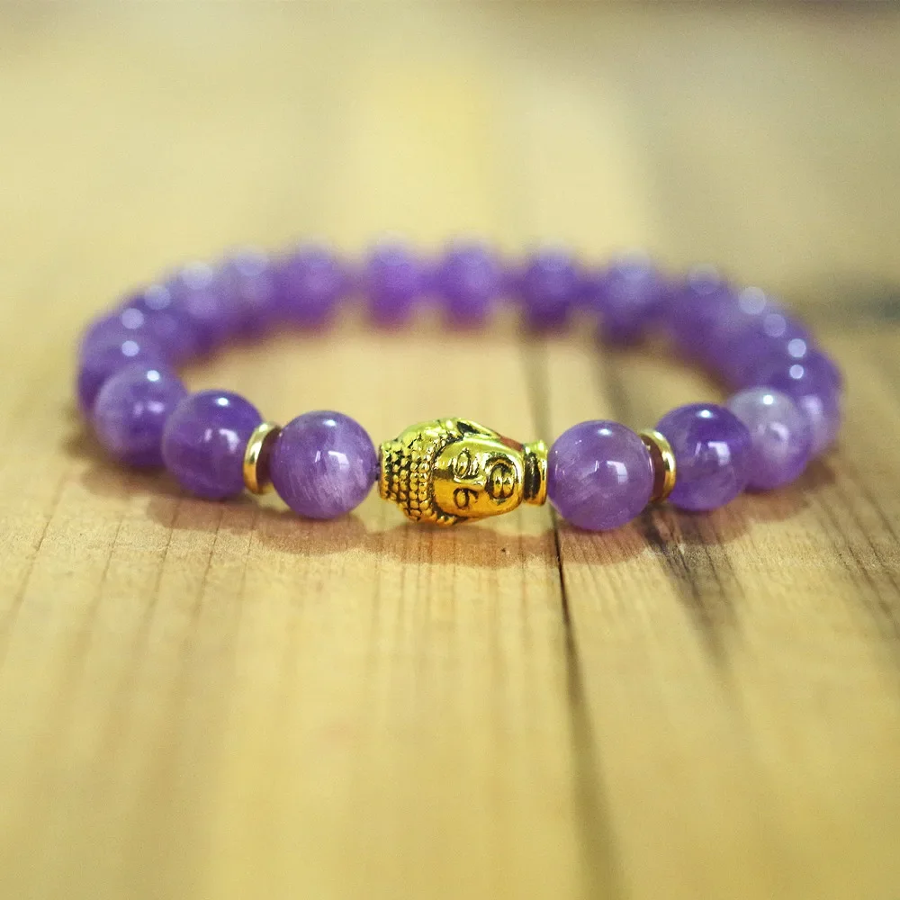Women Natural Stone Beaded Strand Bracelet Handmade Jewelry Buddha Head Chakra Mala Bracelet