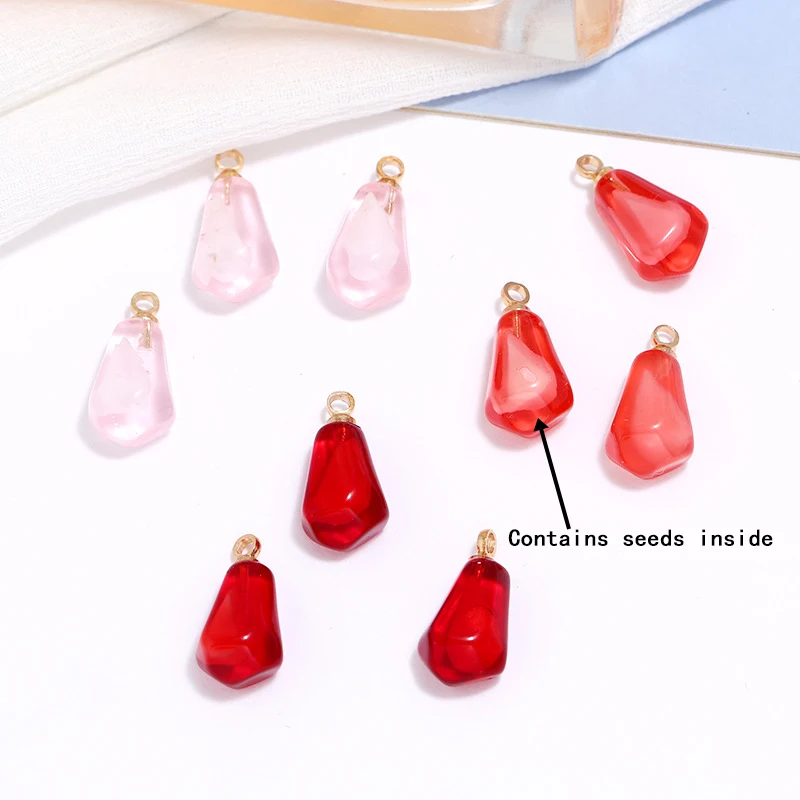10pcs Pomegranate Seed Resin Pendants Fruit Charms for DIY Earring Necklace Bracelet Jewelry Keychain Making Fruit Accessories