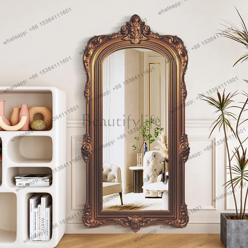 American luxury dressing fitting mirror light luxury carved wall-mounted full body European entrance floor mirror