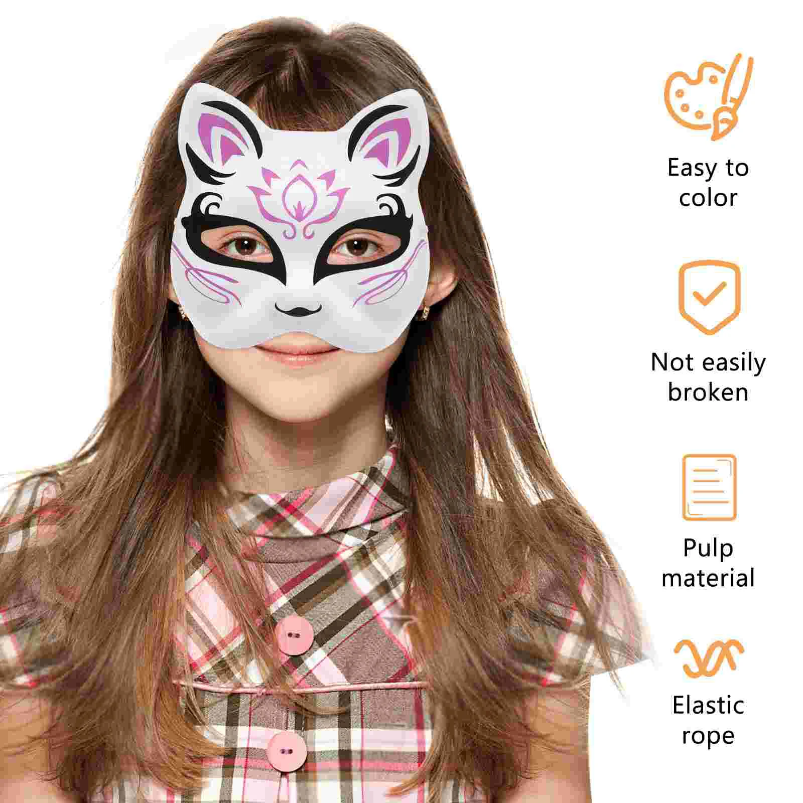 Máscara Therian Cat Cosplay para crianças, White Decore, máscaras de papel de Halloween, maquiagem facial para criança, 6 peças