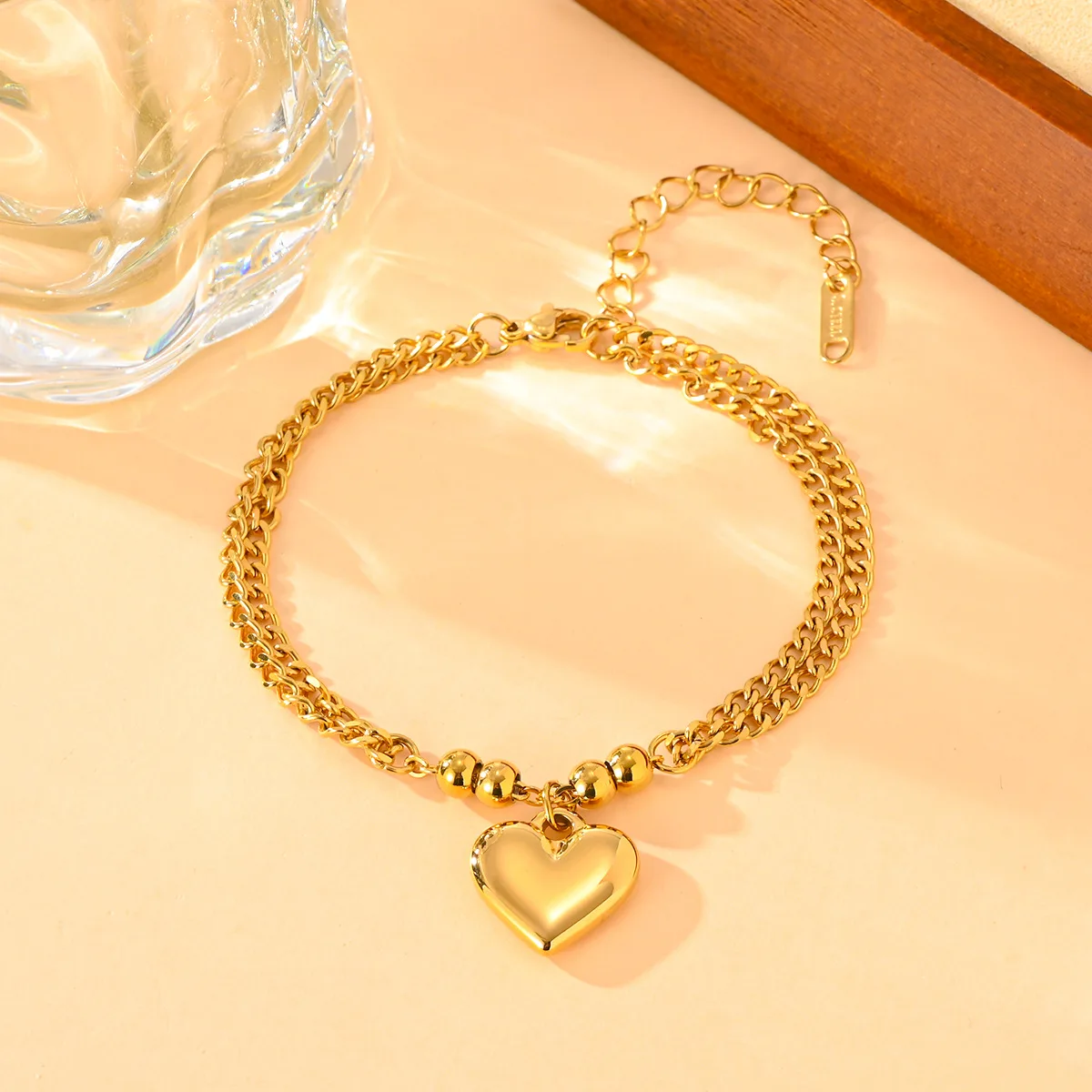 

Stainless steel hip hop love bracelet Europe and the United States fashion double chain women accessories gift