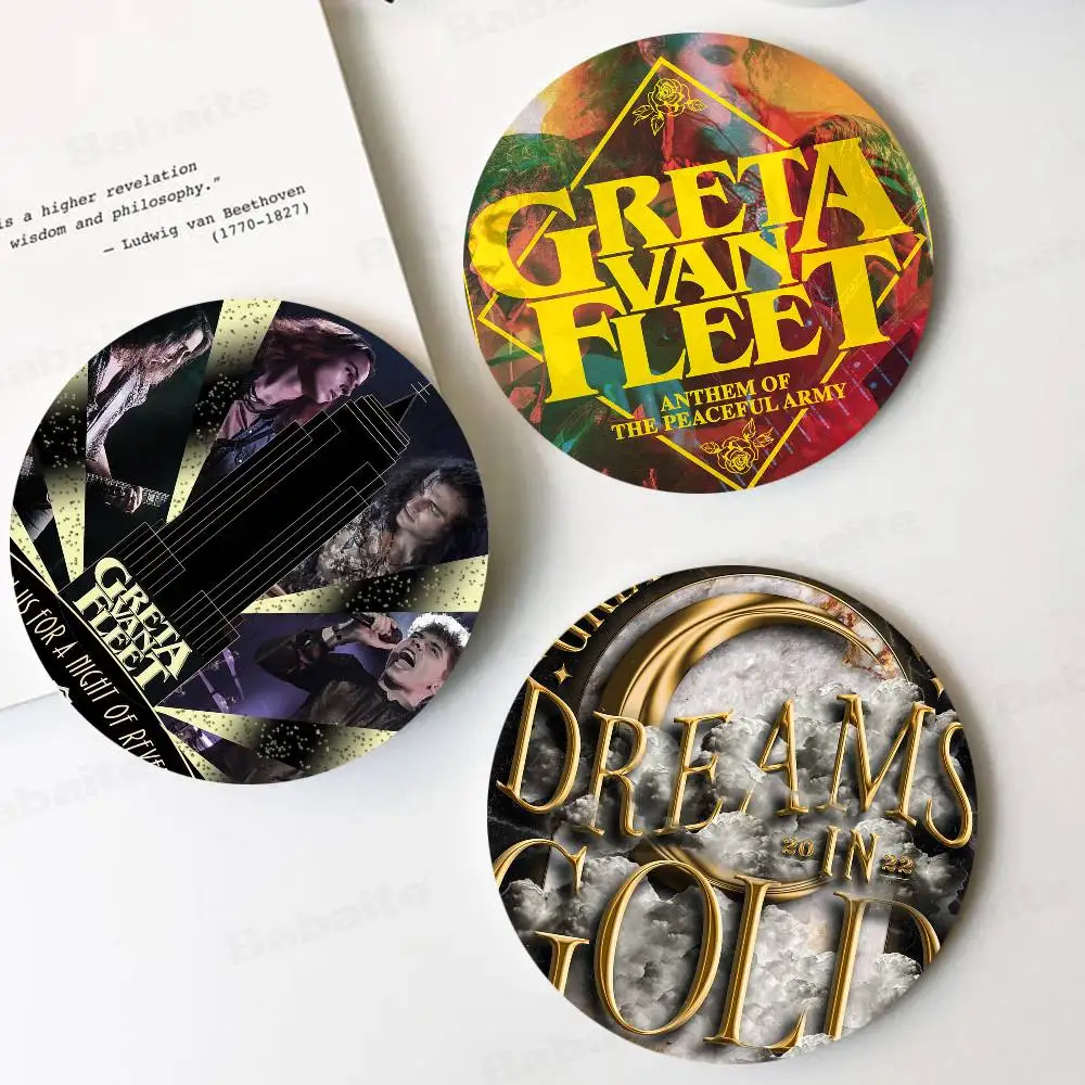 Greta Van Fleet Rock Band pattern art painted wooden anti-slip coasters, suitable for decoration of living room kitchenware