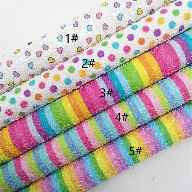 30X134CM Mini Roll Rainbow Stripes Hearts Customized Premium Felt Backed Glitter Faux Leather No Shed Glitter Vinyl Craft W683