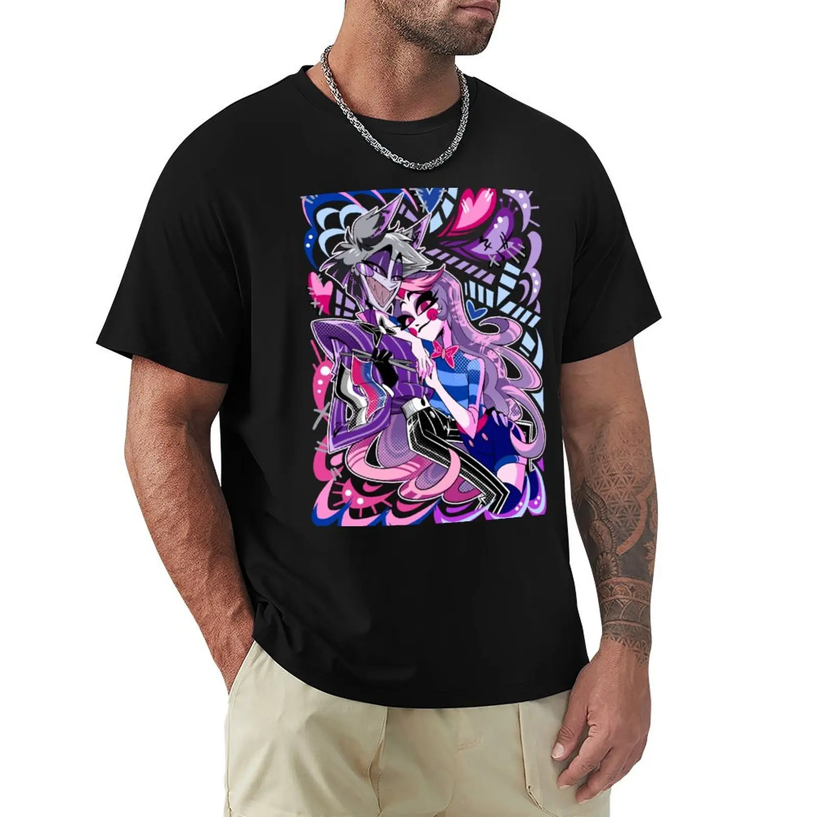 

Charlie + Alastor Pride Month FANMERCH Black Ver. T-Shirt Simple Casual Short Sleeve Cotton T-Shirt