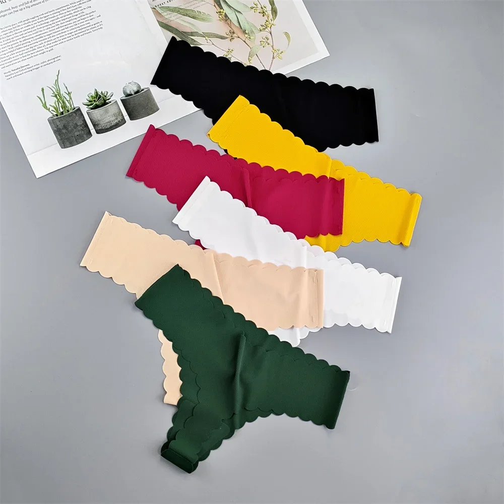 3 Pieces Seamless Thong Panties Pack Women Invisible Thread Ice Silk Sexy G-string Underwear Bikini Brief Plus Size