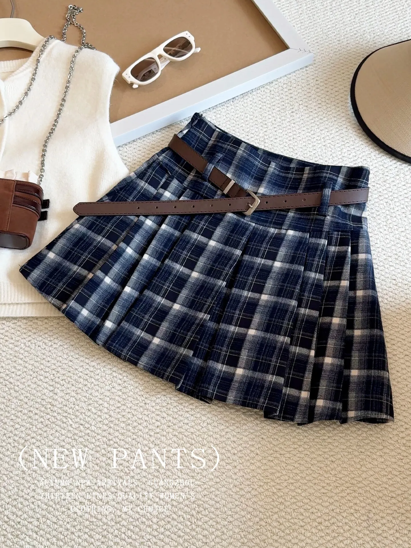 여성용 네이비 블루 미니 플리츠 스커트 빈티지 체크 스커트 하라주쿠 한국 스타일 Y2K A라인 스커트 2000년대 봄 여름 의류 2026