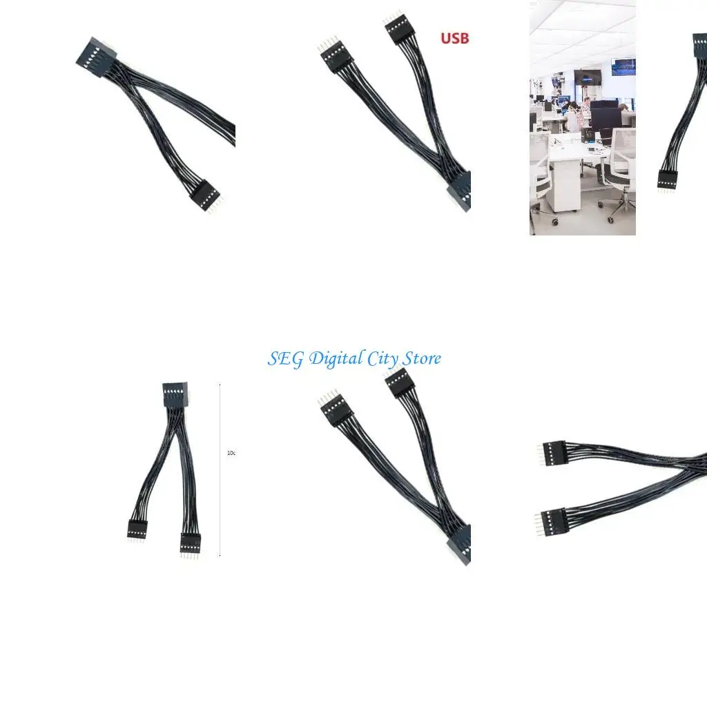 

U75B 1 to 2 Extension Cable Card Desktop 11Pin USB HUB Connectors Adapters Converters