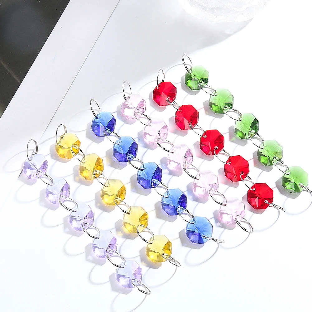 6 Strand Crystal Glass Octagon Bead Chain Chandelier Lamp Parts Replacement Garland Hanging Suncatcher Prism Wedding Centerpiece