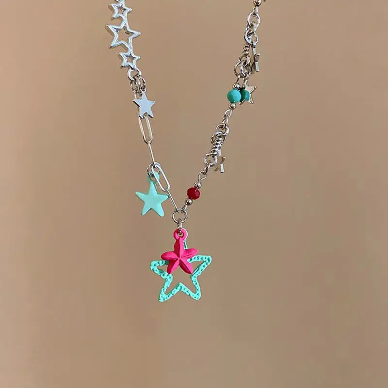Star Shaped Necklace Y2k Choker Tassel Metal Pendant Fashion Girls Clavicle Chain Kpop Punk Style Neck Jewelry Gifts For Women