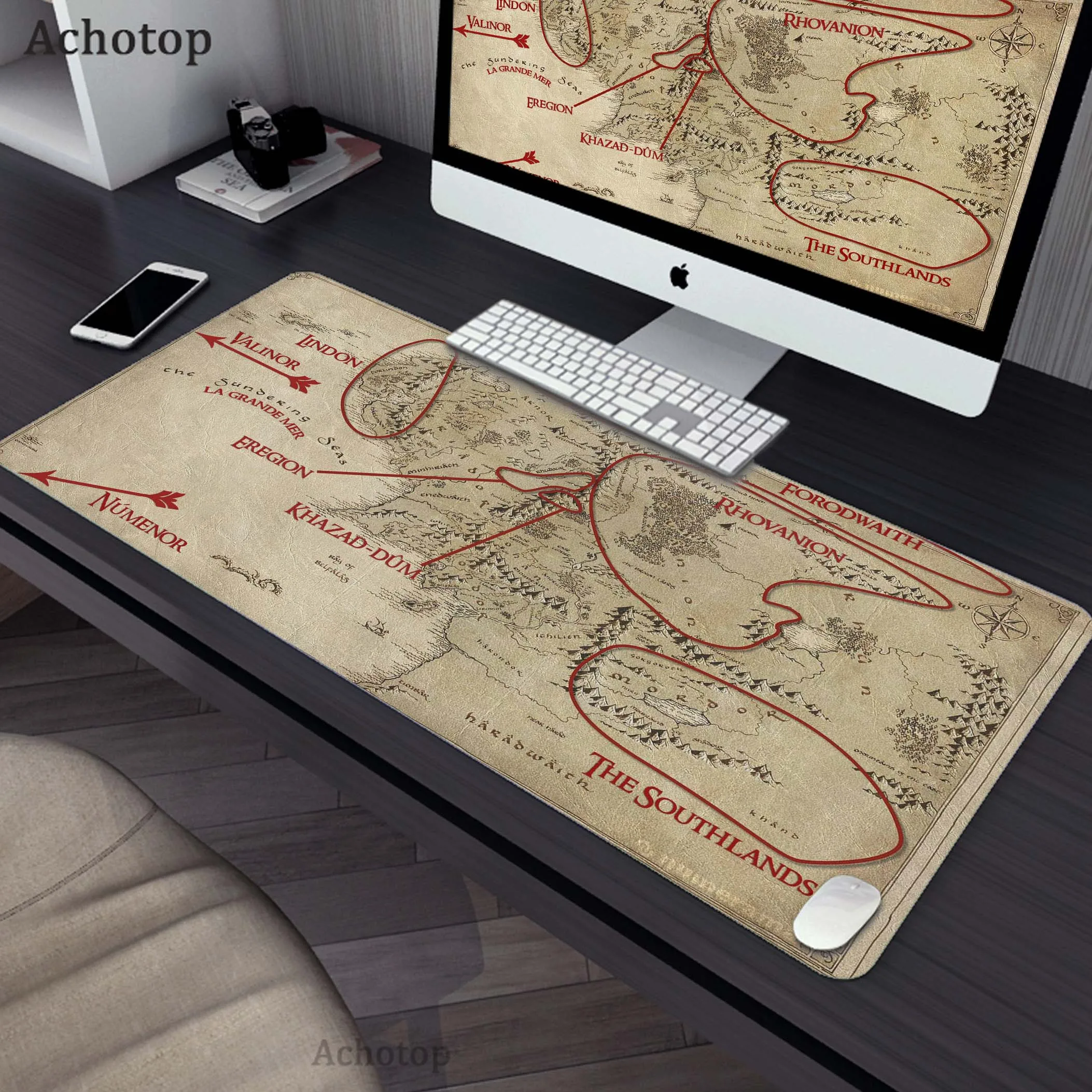 

Mousepad Gaming Speed Keyboard Pads Light Column With Map Pattern Mouse Pad Rubber Carpet Locked Edge Mouse Mat Gamer Desk Mat