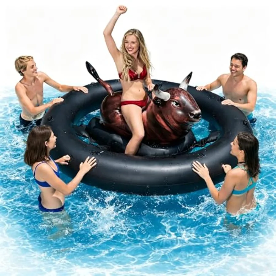 

Oversized realistic bullfighter mount inflatable water toy for children and adults, thick PVC material, red and black, ultra-du