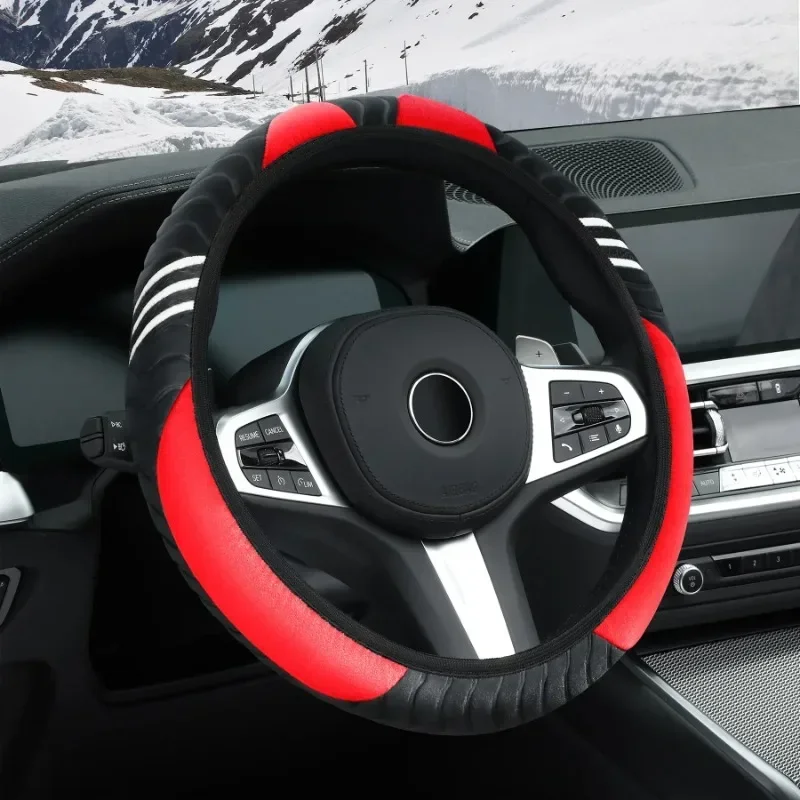 Car steering wheel cover cute cartoon no inner ring elastic elastic short plush warm non-slip steering wheel handle cover