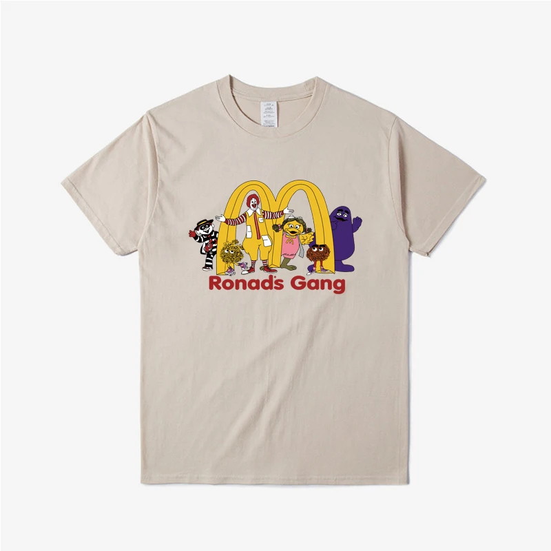 

American Retro Pattern Fun White T-shirt Unisex Loose Summer Cotton Short Sleeved T-shirt Fashionable Retro Round Neck Cute Top