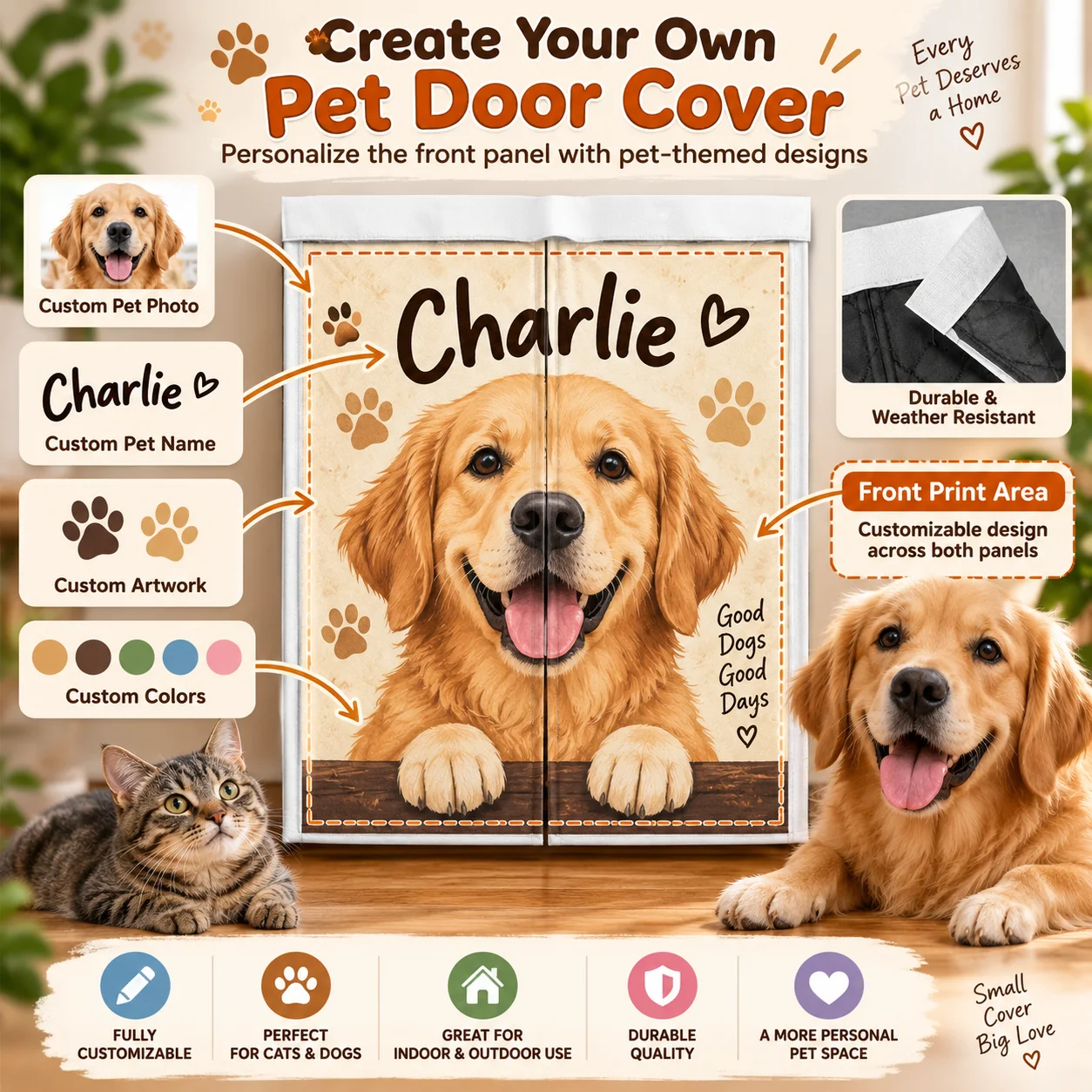 Custom Pet Door Cover Personalized Dog Cat Flap Curtain for Home Kennel Interior Decor Winter Holiday Gift