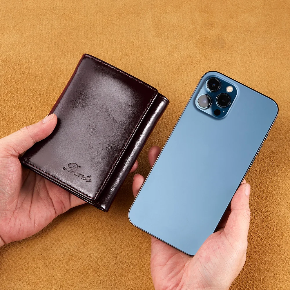 دانتي ريترو طبقة رأس من الشمع الزيتي محفظة رجالية من جلد البقر بطاقة مضادة للسرقة الضرب ثلاثة أضعاف أوراق فضفاضة سعة كبيرة فتحة بطاقة متعددة