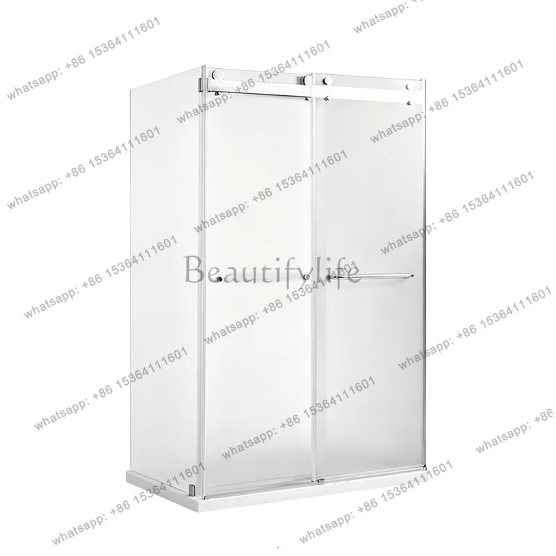 L-shaped shower room frameless aluminum double sliding door bathroom dry and wet separation matte bathroom glass partition