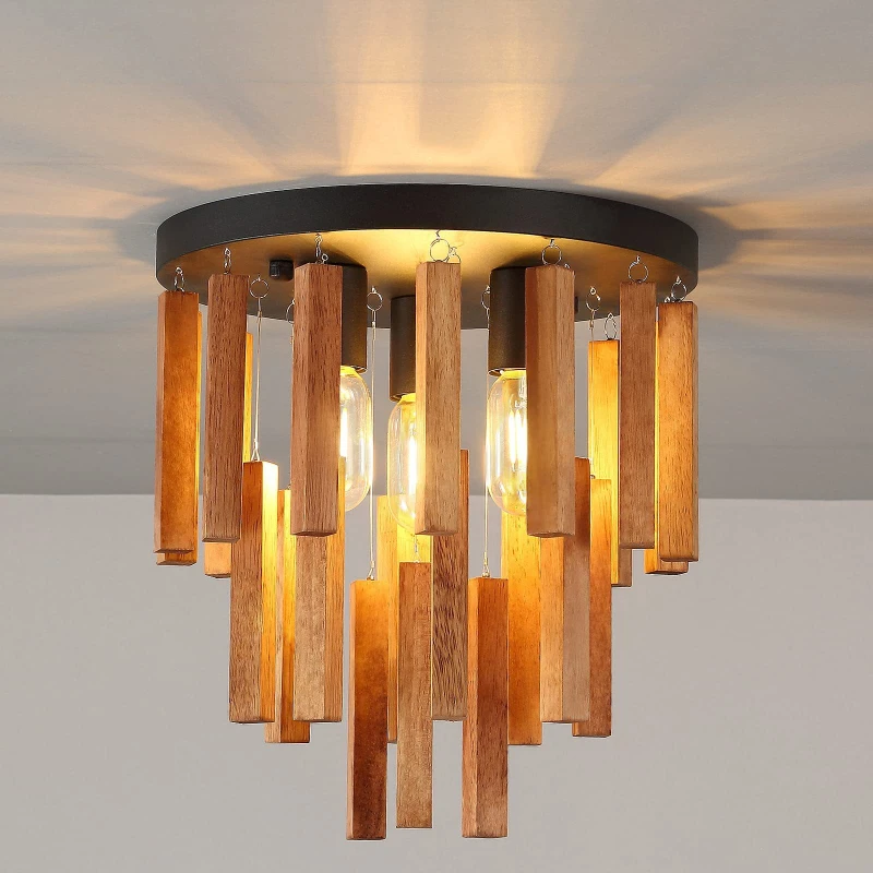 Retro Wooden Stick Ceiling Light Living Designer Creative Decorative Bedroom Living Room Study  Kitchen Cafe Atmoshere LED Lamps