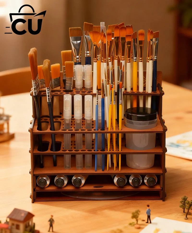Model Painting Brush Organizer Holds 88 Brushes with Brush Stand Paint Cleaning Cup Palette Art Tool Set