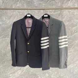 Men's Suit Jacket Black Gray GD Style Men's Tricolor Striped Four-Bar Jacket Tailored Collar Male Gentleman Business Jacket 2022