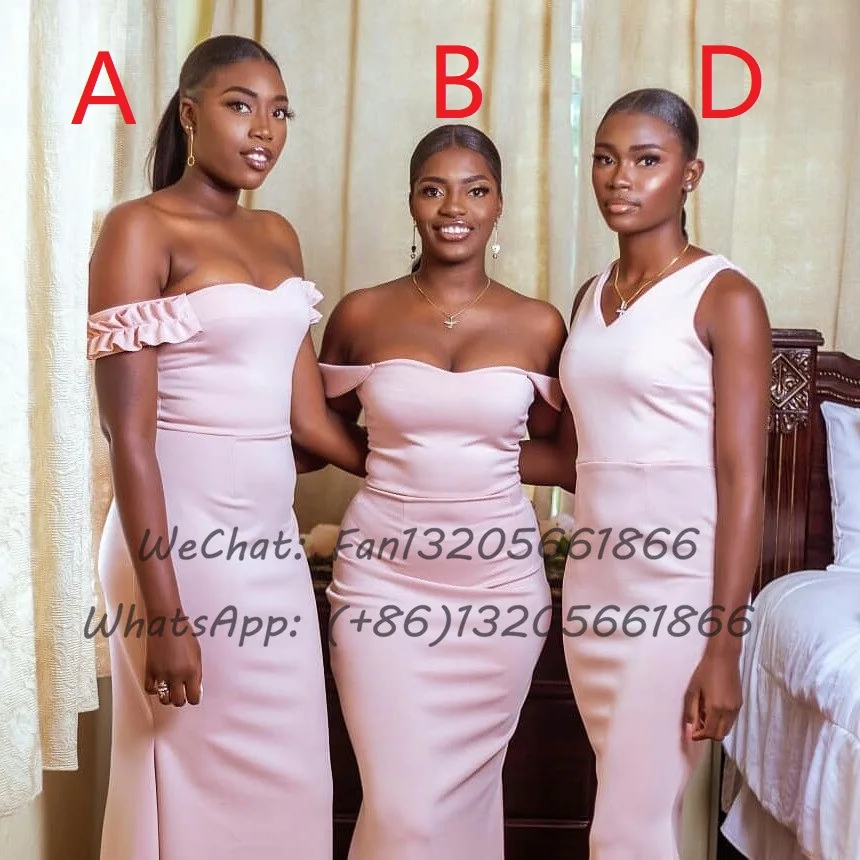 Light Pink Long Mermaid Bridesmaid Dresses Off Shoulder Sweetheart Neck Backless Wedding Party Dress For Women Maid Of Honor