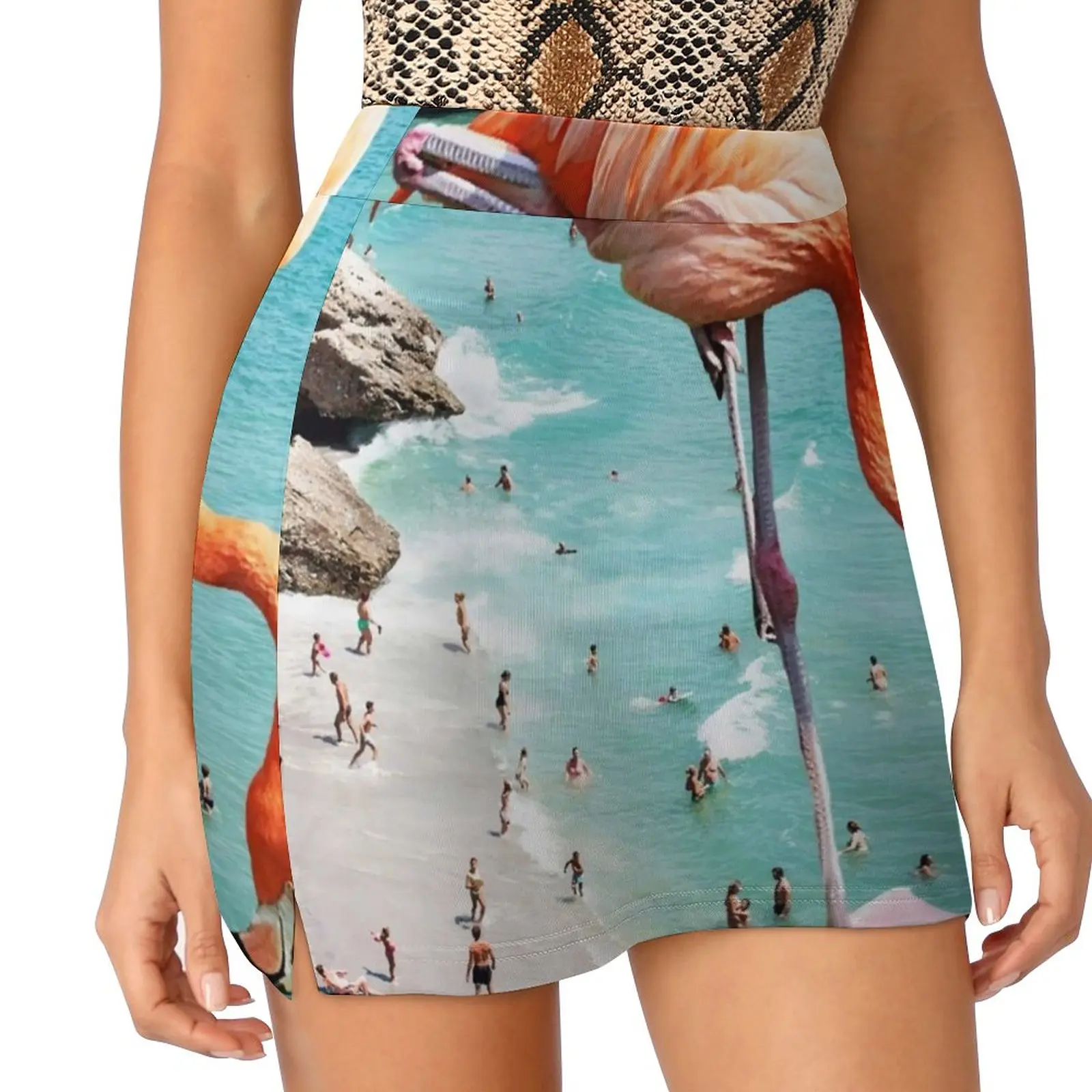 Flamingos On The Beach #Redbubble #Decor Women's skirt Y2K Summer Clothes 2022 Kpop Style Trouser Skirt With Pocket Other