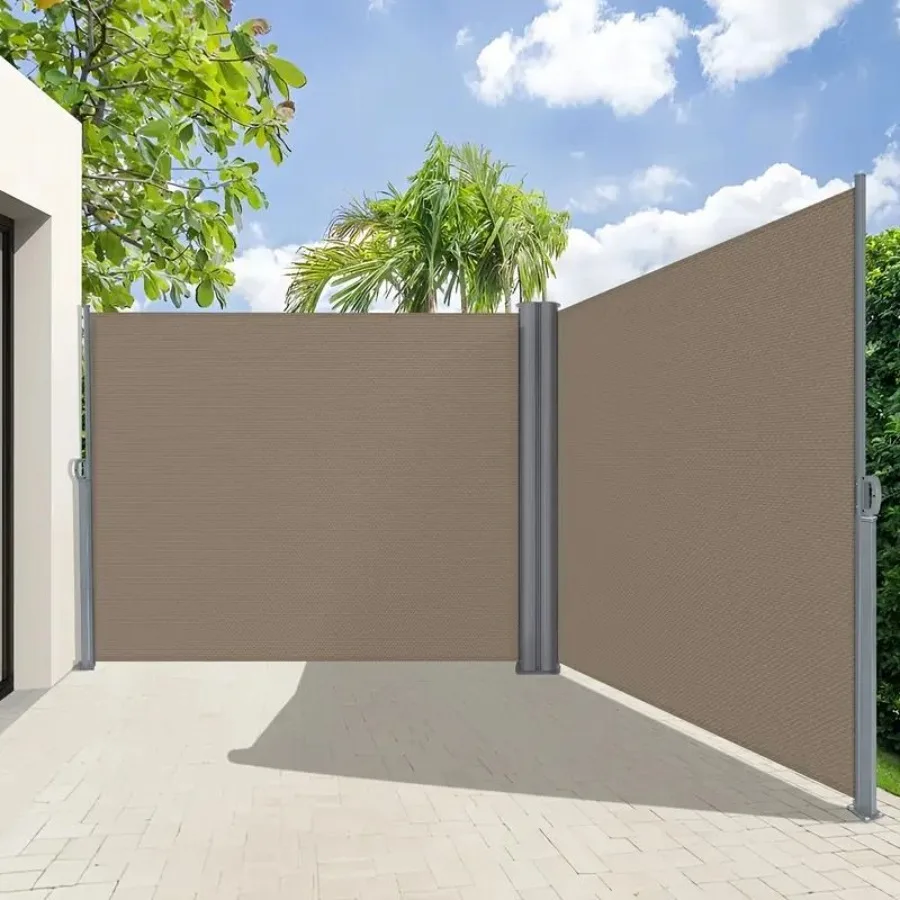 مظلة جانبية قابلة للسحب مقاس 71 × 118 بوصة شاشة خصوصية رمادية فاتحة مقاومة للماء من البوليستر المقاوم للأشعة فوق البنفسجية سهلة التركيب ومقاومة للصدأ #1