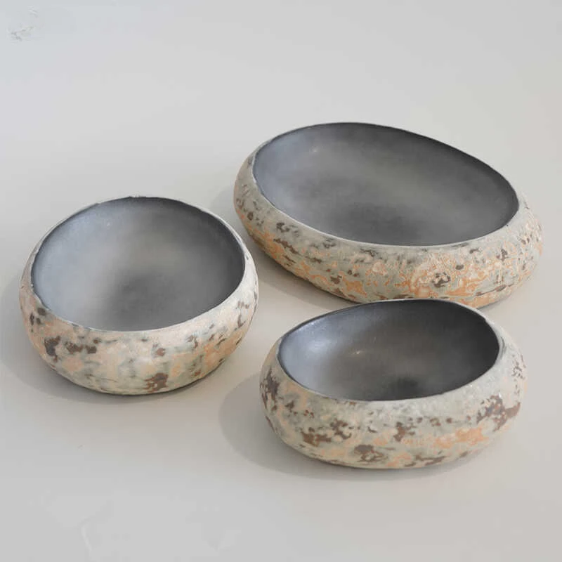 Imitation stone bowl creative western artistic conception dish bowl oval bowl dessert salad plate cold dish plate tableware