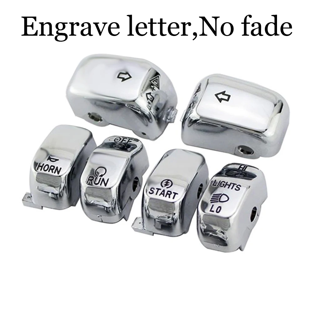 6Pcs Chrome Handlebar Hand Control Switch Cap Cover Button Kits for Harley Touring Road King Sportster Softail Dyna VRSC/ V-Rod