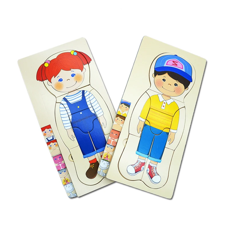 

Montessori Wooden Multi-layer Puzzle Human Body Jigsaw Game Boys Girls Body Structure Early Educational Toys For Children Kids