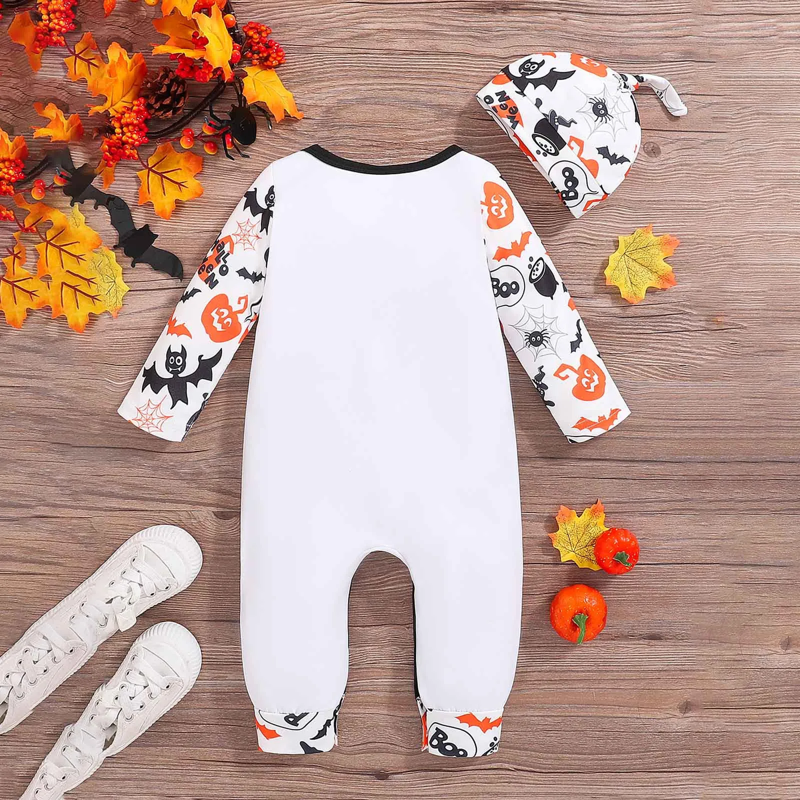 Halloween Newborn Baby Autumn unisex Cotton Long Sleeve Print Pumpkin&Letter For Kids Boys Girls Halloween Day Jumpsuit Clothes