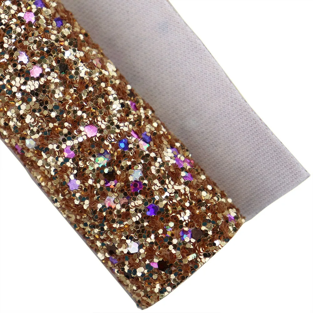 Rose Gold Chunky Glitter Fabric Soft Backing Faux Leather For Bows Handbags Decoration Craft AY142