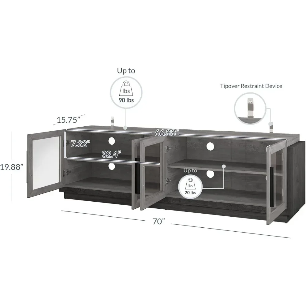 TV-meubel voor tv's tot 75 inch, moderne tv-kasten en entertainmentcentra met planken, houten tv-kasten in de woonkamer