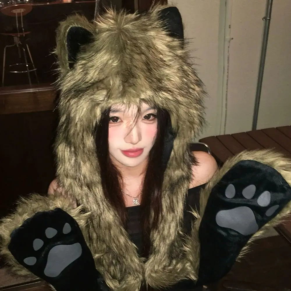 Cute Women Winter Hat Ear Protection Windproof Balaclava Cap Thick Warm Collar Bonnet Bear Cap Autumn Winter