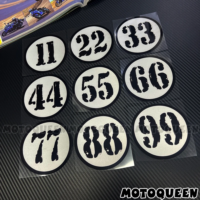 Vintage Motorcycle Number Sticker Fuel Tank Pad Side Panel Cover Decoration Red Round Decal For Cafe Racer Pedal MotorBike Car