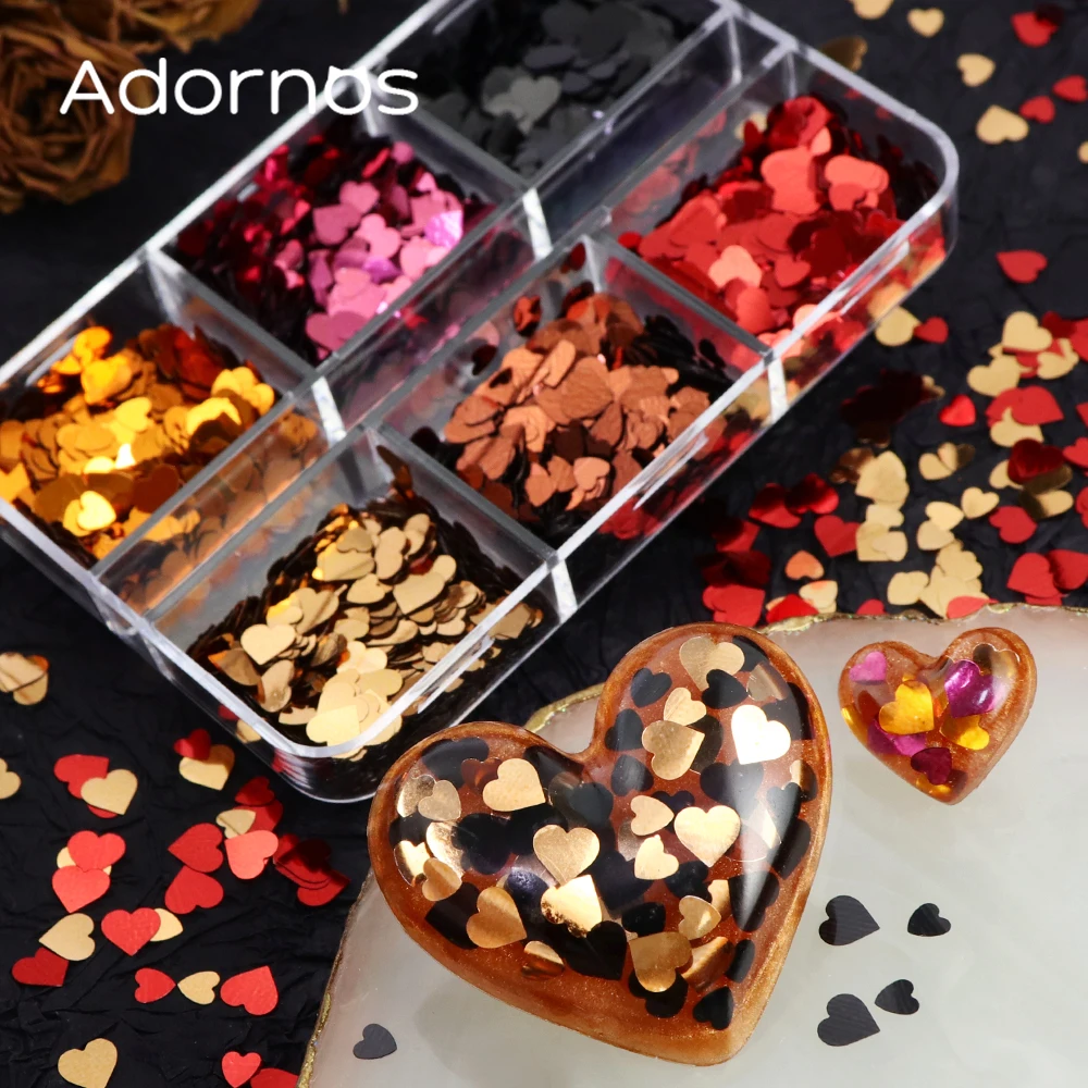 6 Grids Metallic Love Heart Glitter Sequins Epoxy Resin Molds Filling Valentines Day Handmade Keychain Jewelry DIY Crafts Making