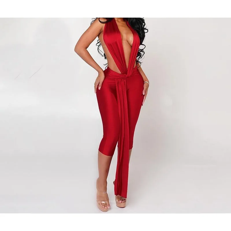 Tute da donna senza maniche Estate 2025 Patchwork Halter Pagliaccetto Elastico Backless Allenamento Activewear Tute da attività di mezzanotte