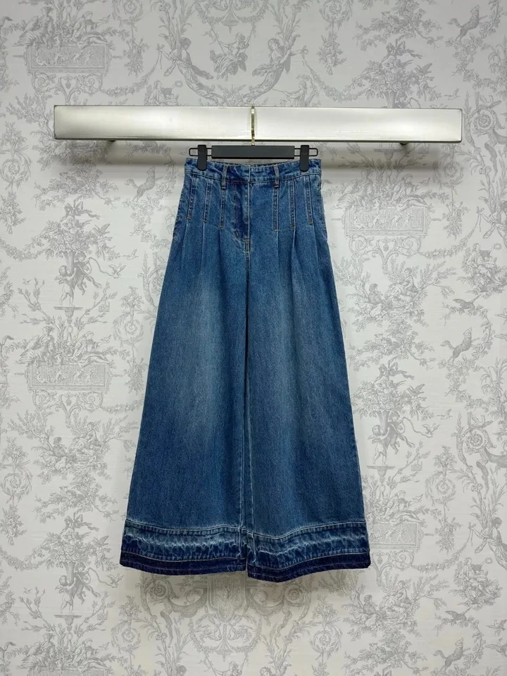 2024SS Spring Summer New Women Casual Wide Leg Pants Female Chic Denim Butterful Jeans