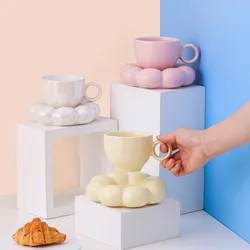 200ml Ceramic Sunflower Mug Set Creative Cloud Coffee Cups Saucer Exquisite Afternoon Tea Cup Cute Office Drinkware Home Decorat