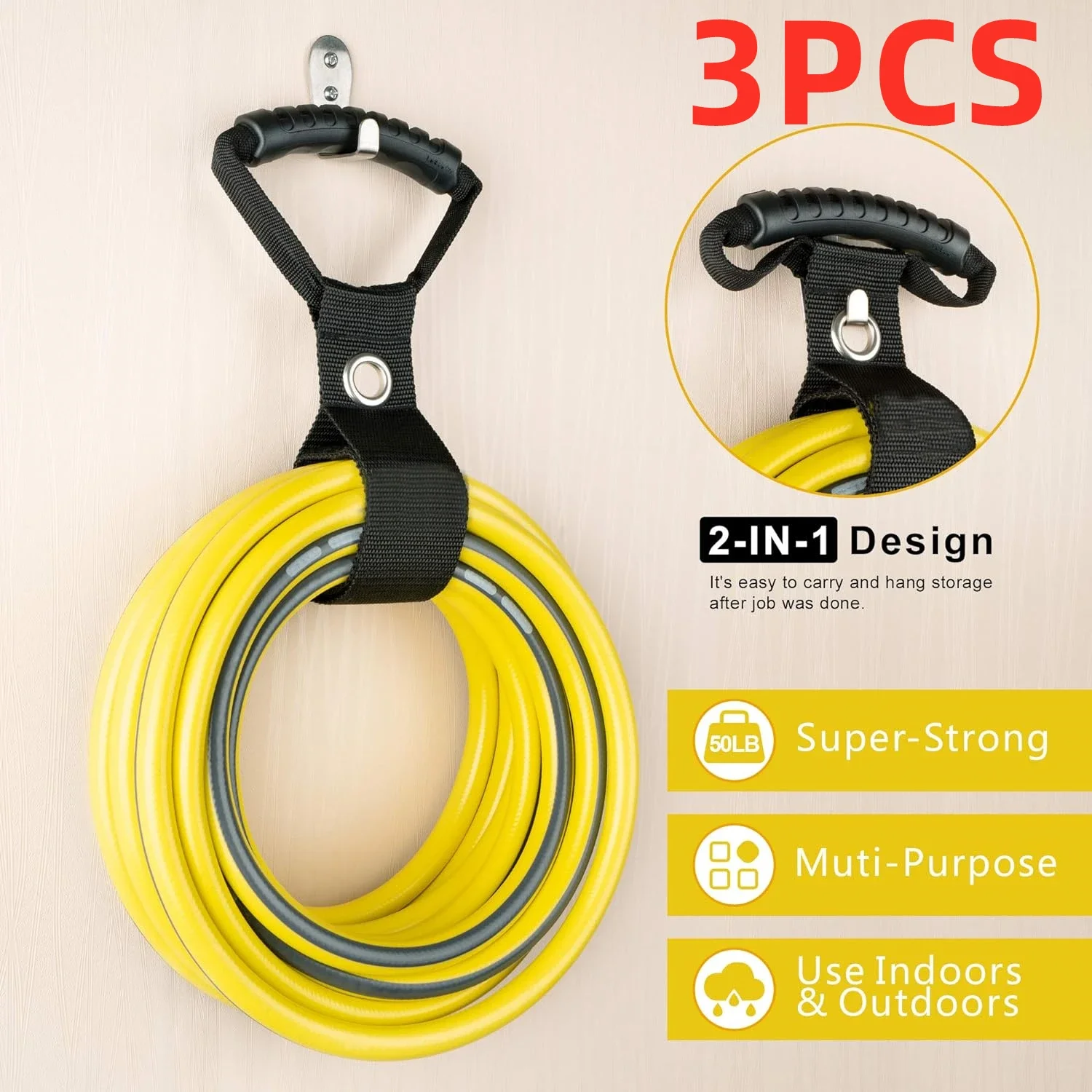 

3Pcs Easy-Carry Cables Organzier Storage Straps with Handle Heavy-Duty Hook Loop Cord Carrying Strap Hanger for Pool Hoses