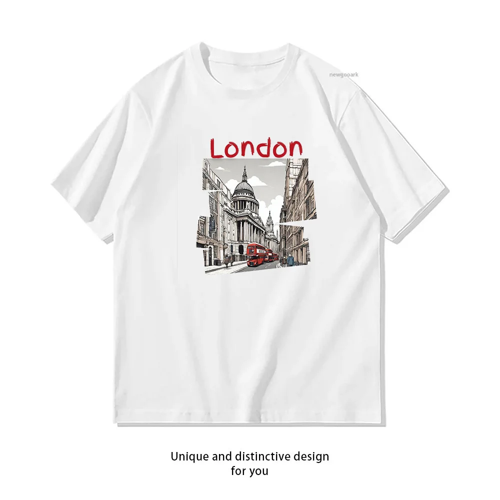 Black and red London St Paul cathedral vintage style London t-shirt woman man Casual cotton summer printed t shirts Adult