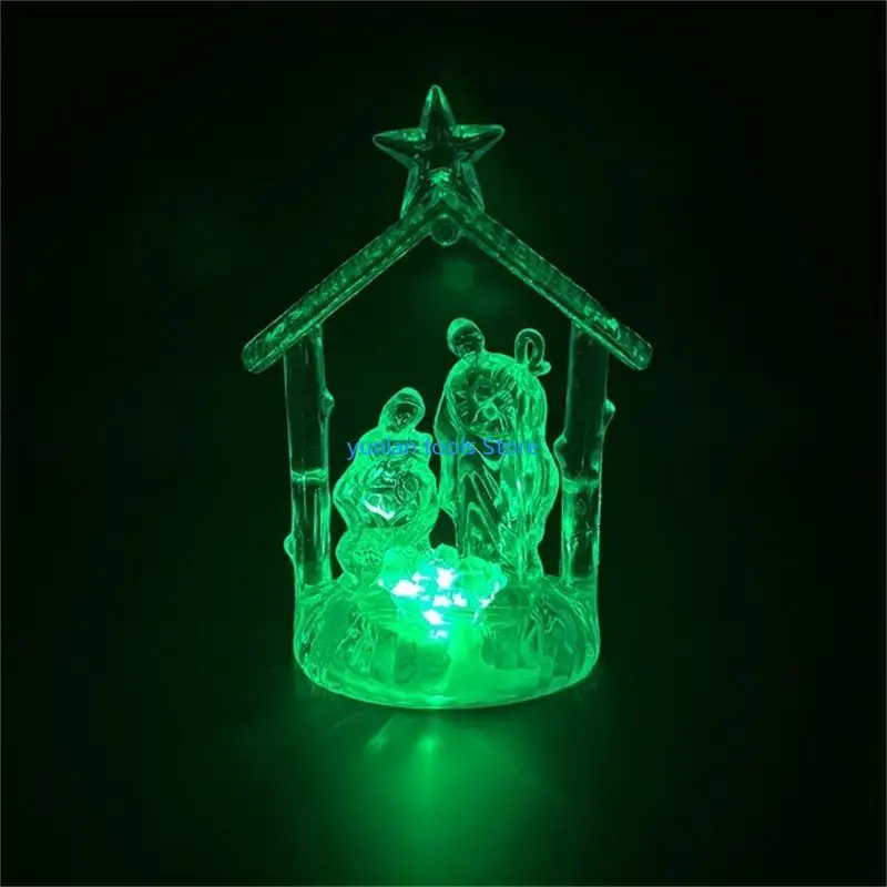50LB LED Colored Light Acrylic Christmas Manger Decoration Clear Nativity Scene Decor