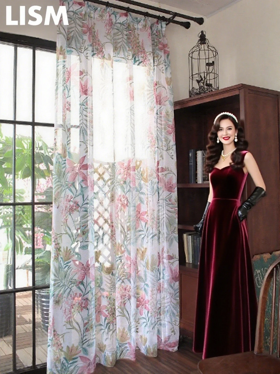 Custom American Country Cotton Linen Printed Finished Curtains for Living Room Window Screen Bedroom Flooring Semi-blind Gauze