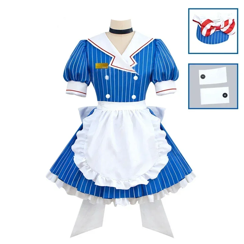 Miku Cosplay Costumes Anime Mesmerizer Uniform Women Striped Maid Dress Hat Apron Suit Halloween Christmas Carnival Party Dress