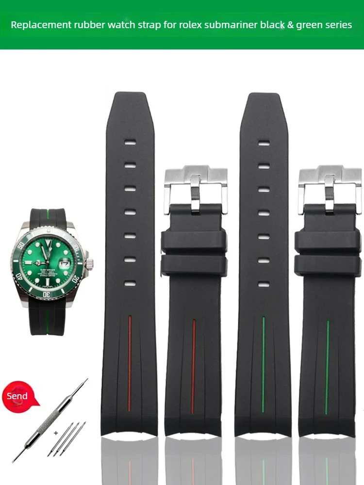 

Suitable for Rolex Black Water Ghost Green Water Ghost Blue and Black Circle Air Overlord GMT Men's Waterproof Arc Rubber Strap