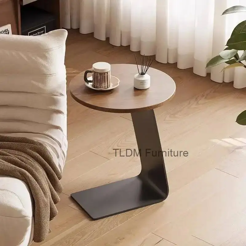 

Журнальный столик из массива дерева, в стиле лайт-люкс, для гостиной, приставной к дивану, креативный, круглый, в форме буквы С, простой, для отдыха, для балкона